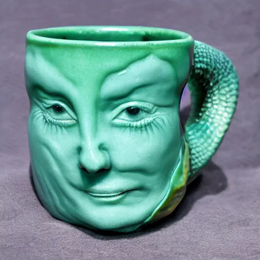 Image similar to a ceramic mug sculpted to be a mermaid