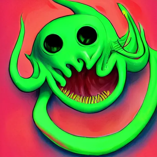 Image similar to friendly cthullu, high quality, digital art, trending on artstation, happy, colourful, centered, smooth