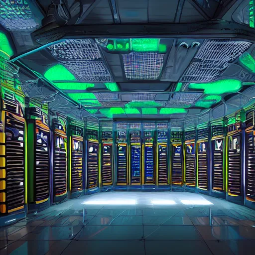 Prompt: highly detailed Datacenter concept art, character art, studio lightning, bright colors, intricate, masterpiece, photorealistic, hyperrealistic, sharp focus, high contrast, Artstation HQ, DeviantArt trending, 8k UHD, Unreal Engine 5