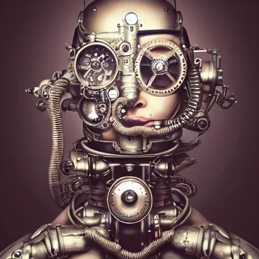 Image similar to a beautiful intricate fine art portrait photo of a a mechanical industrial steampunk cybernetic robot making silly funny faces, by tom bagshaw and zach sutton, roses surrounding the robot, perfection!, milk bath photography, studio lighting, 35mm lens, very detailed, bionic, cybernetic scifi, deep depth of field, artstation, 8K, highly coherent