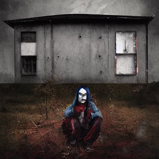 Image similar to grunge landscape painting of billie eilish by michal karcz | pennywise style