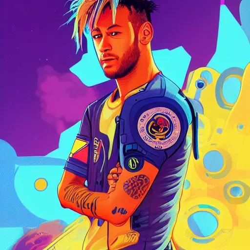 Image similar to neymar, high quality high detail portrait of a overwatch diesel punk character in an alien world, tristan eaton, victo ngai, artgerm, rhads, ross draws, hyperrealism, intricate detailed, alphonse mucha, 8 k, sci - fi, pastel colors, artstation