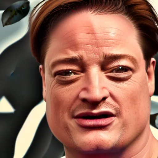 Image similar to brendan fraser crying and balding, hyper realistic,