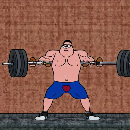 Prompt: professional photograph of shirtless muscular Peter Griffin lifting weights in a gym, highly intricate, highly detailed, 8k, dslr,