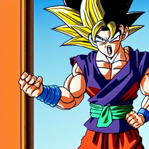 Image similar to Goku standing at the door menacingly