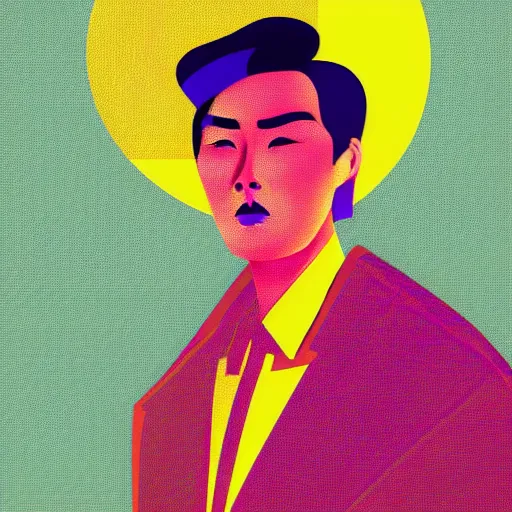 Prompt: a portrait of a beautiful chinese man, in retro colors, synthwave style, 2 d digital vector art