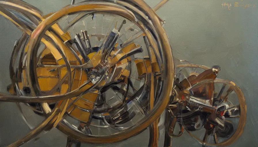 Image similar to perpetual motion machine, oil painting