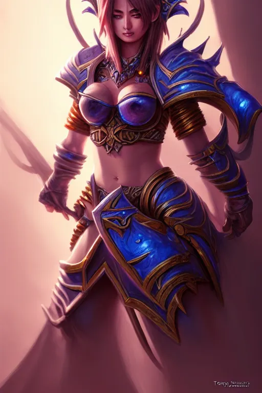 Image similar to sakimi chan, fantasy armor, detailed face, detailed hands, dynamic lighting, tony sart