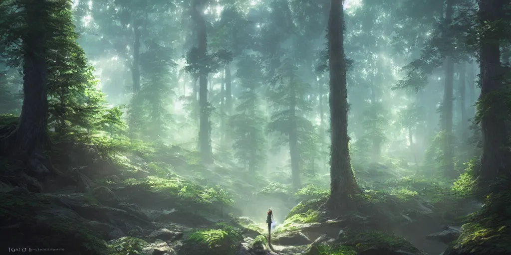 Image similar to a forest, detailed oil painting, hyperrealistic, breathtaking, volumetric lighting, Studio Ghibli, Jessica Rossier, digital art, octane render, epic composition, trending on artstation, masterpiece