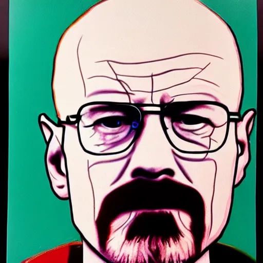 Image similar to walter white painted by andy warhol