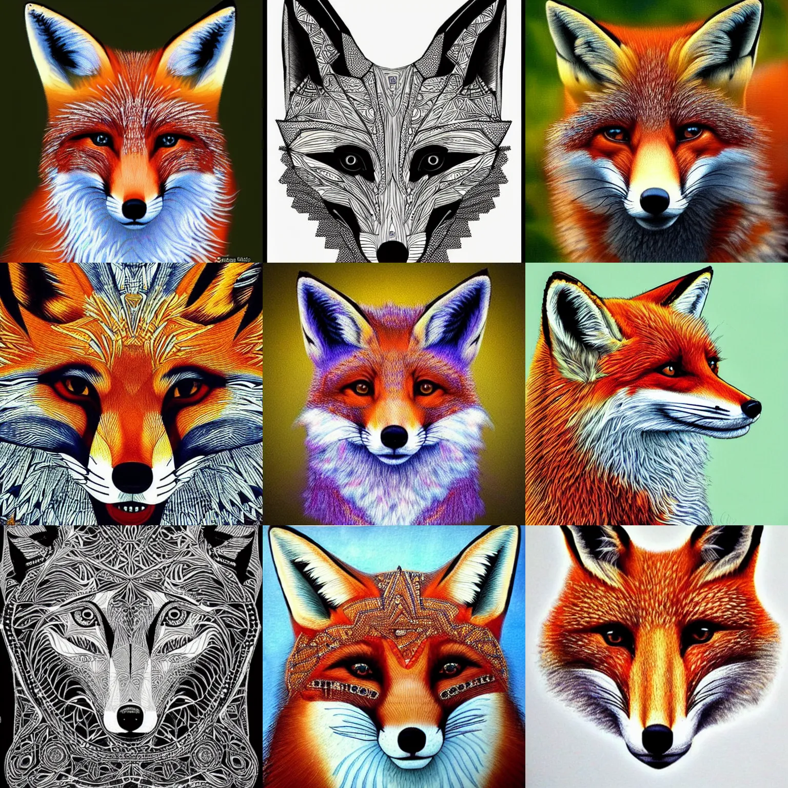 Prompt: a portrait of a beautiful fox which is from the fourth dimension intricate sacred geometry, incredibly detailed