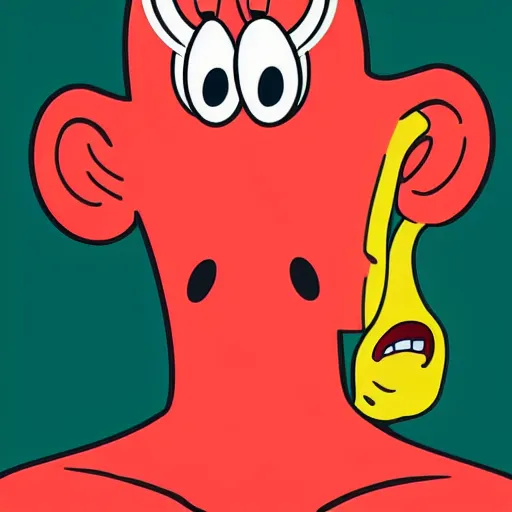 Image similar to handsome squidward portrait, cartoon, big lips, vivid colors