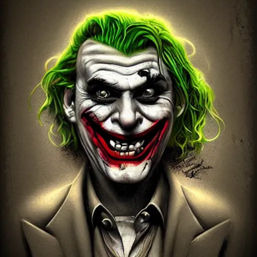 Image similar to surrealism grunge cartoon portrait sketch of The Joker by michael karcz, loony toons style, freddy krueger style, horror theme, detailed, elegant, intricate