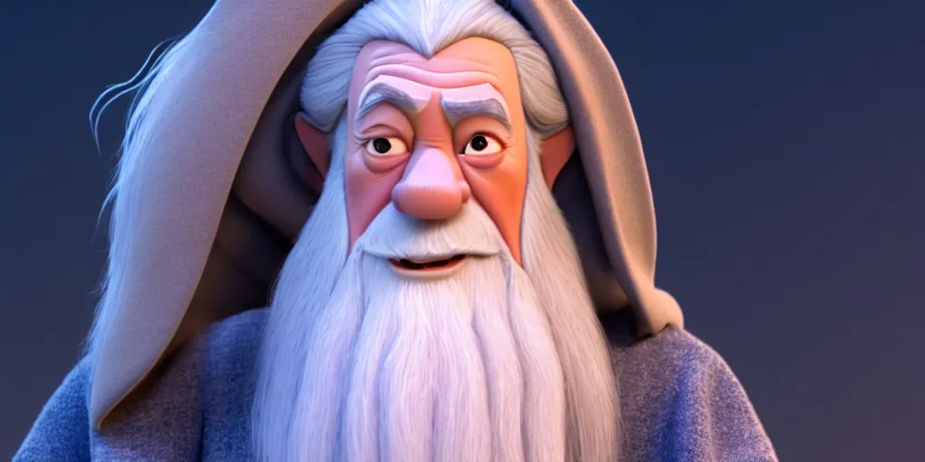 Image similar to a wholesome animation key shot of a gandalf the grey pixar and disney animation sharp render 3 d animated