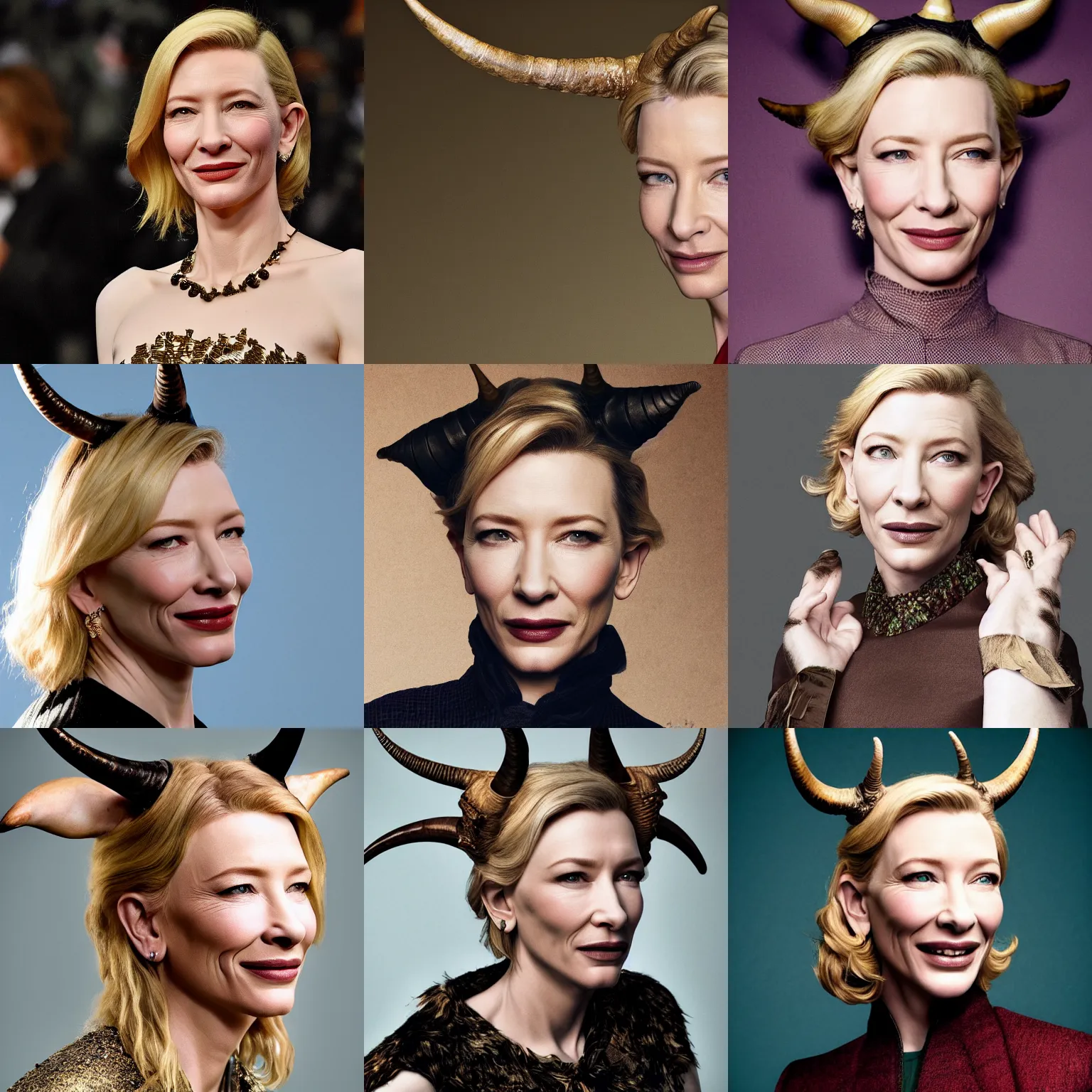 Prompt: hypperrealistic photograph of horned cate blanchett