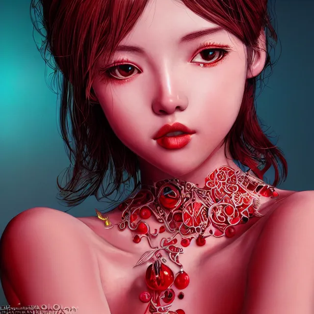 Prompt: studio portrait of absurdly beautiful, elegant, young gravure idol made of rubies and red gems, ultrafine hyperrealistic detailed face illustration by kim jung gi, irakli nadar, intricate linework, sharp focus, bright colors, matte, octopath traveler, final fantasy, unreal engine highly rendered, global illumination, radiant light, intricate environment