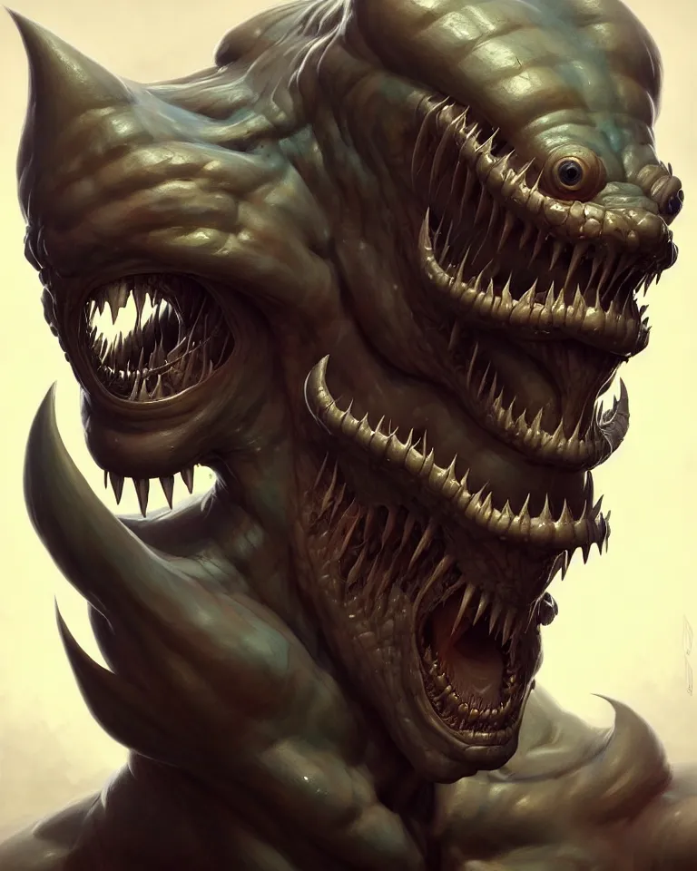 Image similar to full - face close - up portrait, muscular street shark by bruce brenneise and peter mohrbacher and h r giger, 3 d render, neosurrealism. digital concept art, pixel art, rendered in octane, trending on cgsociety, trending on artstation