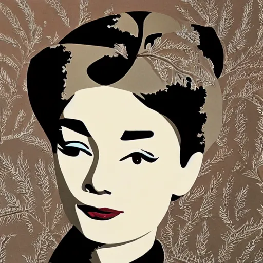 Image similar to a portrait of audrey hepburn, eyvind earle