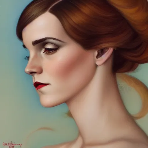 Prompt: a streamline moderne portrait of emma watson in the style of anna dittmann and donato giancola and charles dulac.