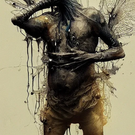 Image similar to mutant fishman from the ocean antler fish by emil melmoth zdzislaw beksinki craig mullins yoji shinkawa realistic render ominous detailed photo atmospheric by jeremy mann francis bacon and agnes cecile ink drips paint smears digital glitches glitchart