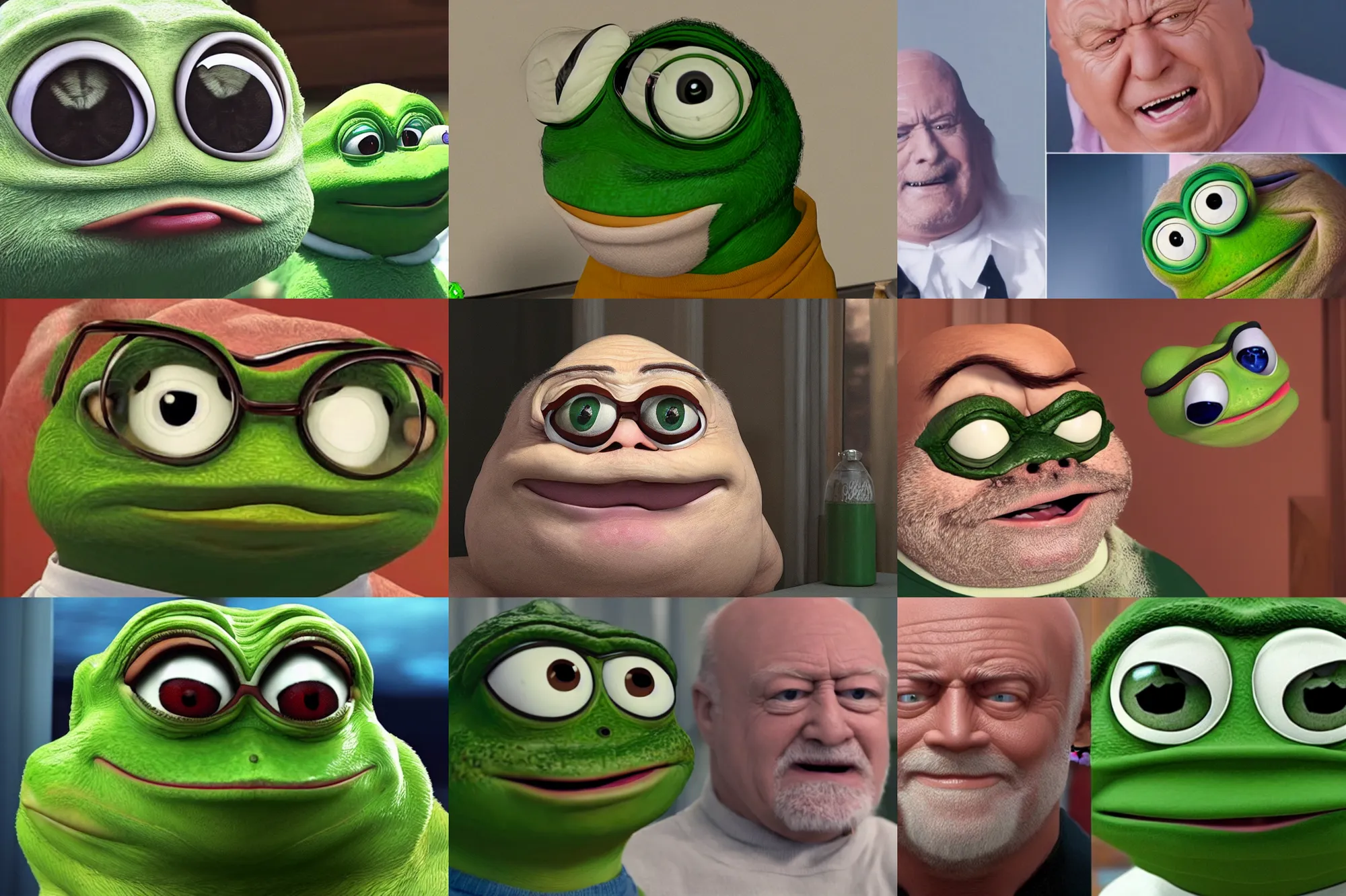 Prompt: Pepe the Frog played by Hide The Pain Harold (András Arató), hyper-realistic, movie, meme, 8k