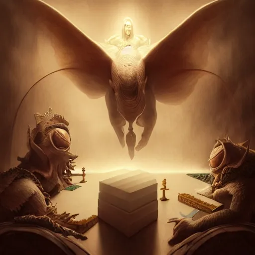 Image similar to by artgerm and agostino arrivabene, visually stunning, cinematic, ultra realistic, hyper realism, epic, octane render, unreal engine, vfx, maya, a old regular of park chess tournaments, murloc tinyfin, dread infernal, wee whelp, battle ram