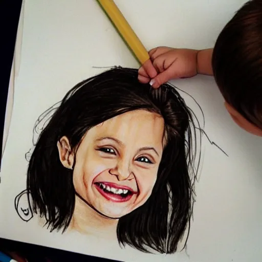 Image similar to child drawing of angelina jolie smiling