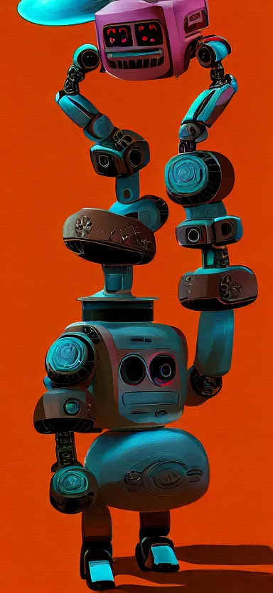 Prompt: a robot wearing a sombrero by Beeple, Frank Frazetta, Akiman, Bengus