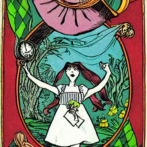 Alice in Wonderland tarot card, Stable Diffusion