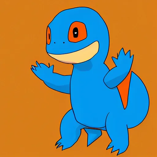 Image similar to sketch of a blue charmander ~ water powers ~ realistic ~ trending ~ ocean background ~