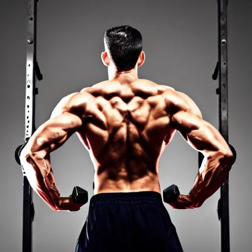 Prompt: the back of a man lifting weight, motivation, epic ,sport, Realistic