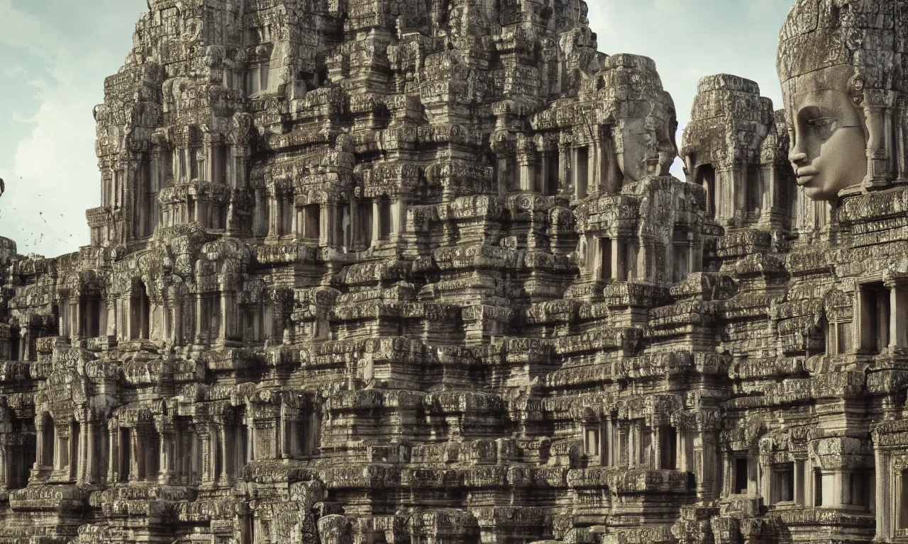 Image similar to by nadezda and david stoupakis, visually stunning, cinematic, ultra realistic, hyper realism, 1 2 k, epic, octane render, unreal engine, vfx, maya, xenomorph - temple angkor wat