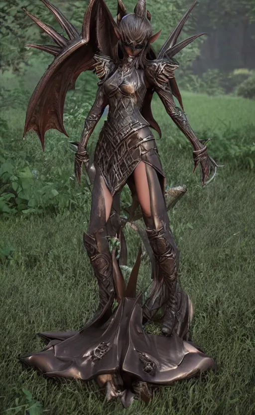 Image similar to Gothic elf princess in dragon armor, bronze statue, unreal engine, high detailed