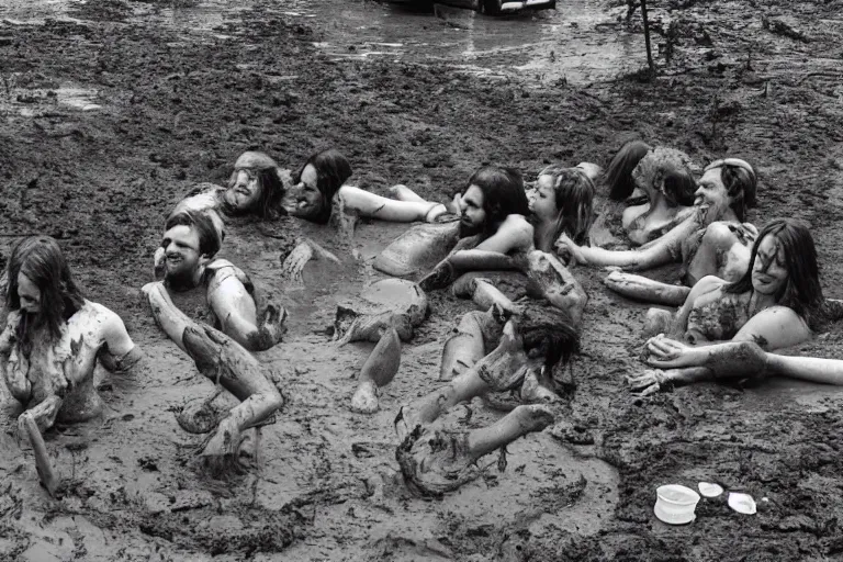 Image similar to hippies wallowing in a mud puddle