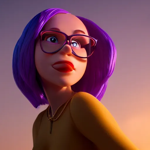 Prompt: Render of a 3d Pixar character, a young woman with platinum blonde hair, roman braids, with vivid purple eyes, golden hour, serene, mid-shot, medium shot, hyperdetailed, trending on Artstation, Unreal Engine 4k