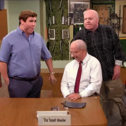 Prompt: tom goes to the mayor, tim and eric