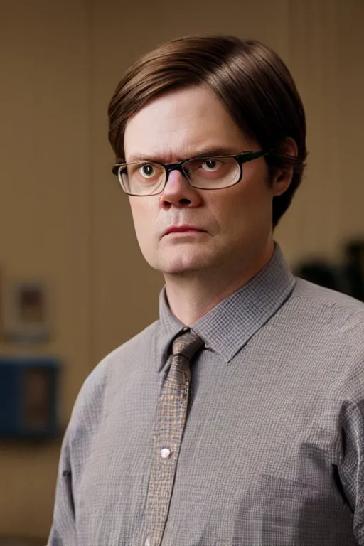 Prompt: a highly detailed portrait of Dwight K Schrute as Assistant to the Regional Manager, 8k, very realistic, cinematic light