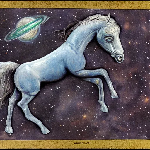 Prompt: blue horse in space by HR Giger