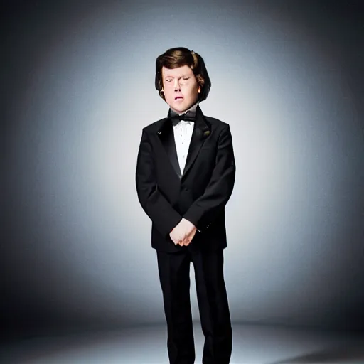 Image similar to highly detailed full body portrait of a space demon in a tuxedo, by gottfried helnwein, by richard estes, studio lighting, sigma 8 5 mm f / 1. 4