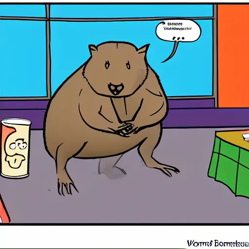 Prompt: wombat at a karaoke, comic, cartoon