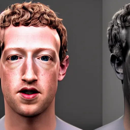 Image similar to hyperrealistic render of mark zuckerberg, creepily realistic lots of detail cg render cinema 4 d