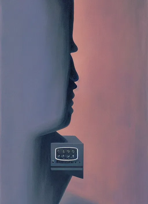 Image similar to phone head man portrait with a rotary phone for head Edward Hopper and James Gilleard, Zdzislaw Beksinski, highly detailed