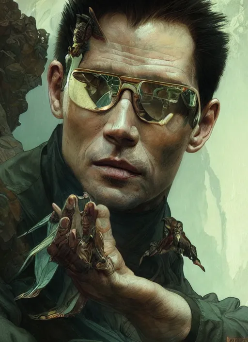 Image similar to a beautiful illustration of a johnny cage, intricate, sharp focus, illustration, highly detailed, digital painting, concept art, matte, art by wlop and artgerm and greg rutkowski and alphonse mucha, masterpiece