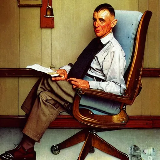 Image similar to a portrait painting of a business man. Painted by Norman Rockwell