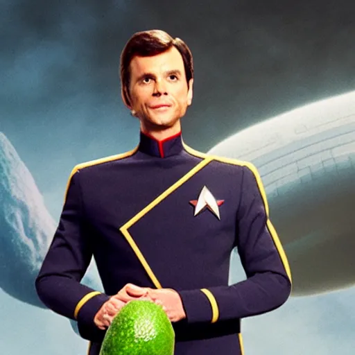 Image similar to an avocado wearing a starfleet uniform