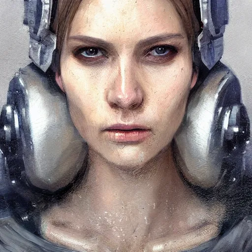 Prompt: portrait of a woman by greg rutkowski, she is about 3 0 years old, slavic, pretty, blond hair with two strans around her face, devastated expression, helplessness and denial, she is wearing a futuristic space gear, highly detailed portrait, digital painting, artstation, concept art, smooth, sharp foccus ilustration, artstation hq.