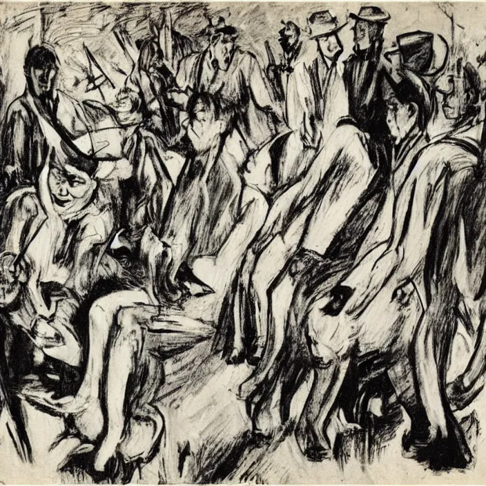 Image similar to meeting of the rhino people. henri de toulouse - lautrec, max beckmann