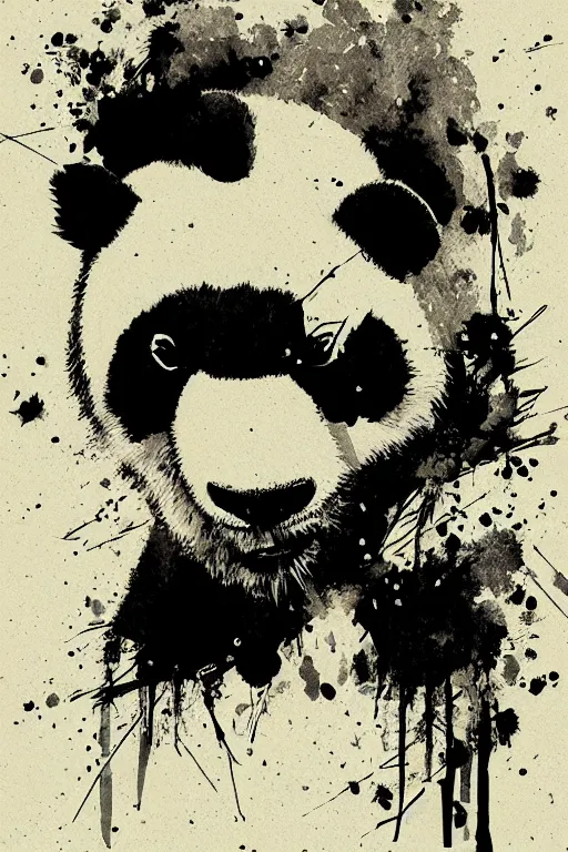 Image similar to portrait of a panda in the style of yoji shinkawa and ashley wood, halftone textures, detailed