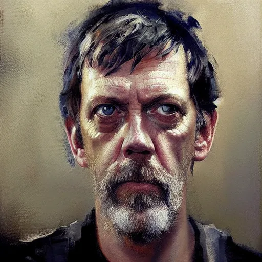 Prompt: face protrait of hugh laurie, jeremy mann painting