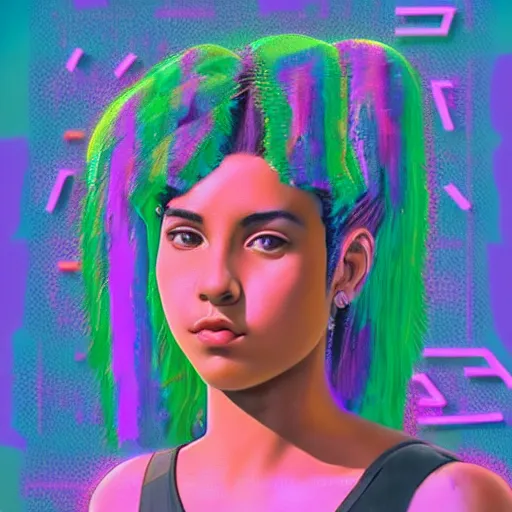 Image similar to a highly detailed and realistic concept art of young Monica Carvalho in a vaporwave artwork composition, Windows98 logo, 8k, intricate, pastel colors
